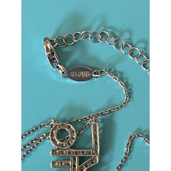 Sterling Silver LOVE Pendant Necklace With Rhinestone Accents & Adjustable Chain - Picture 5 of 5